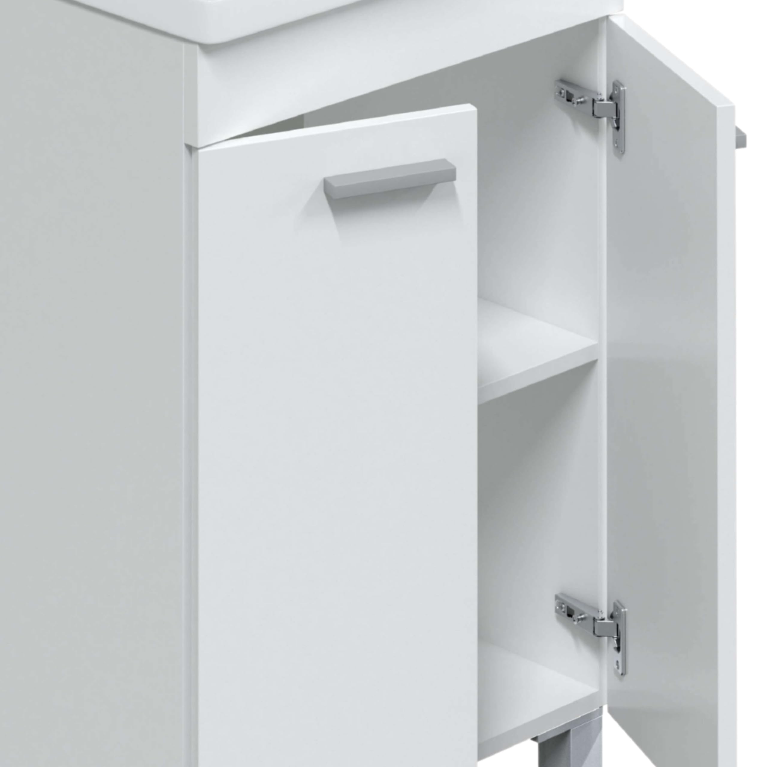 Mueble de Baño Camelia Estilo Contemporáneo en Color Blanco con 2 Puertas y Espejo 50x80x40 cm (Lavabo Cerámico)