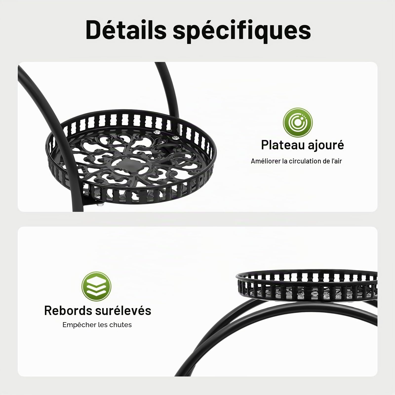 Support pour plantes à 4 niveaux et 6 pots de fleurs en métal avec roulettes, étagère pour plantes d'intérieur et d'extérieur pour salon, jardin et balcon
