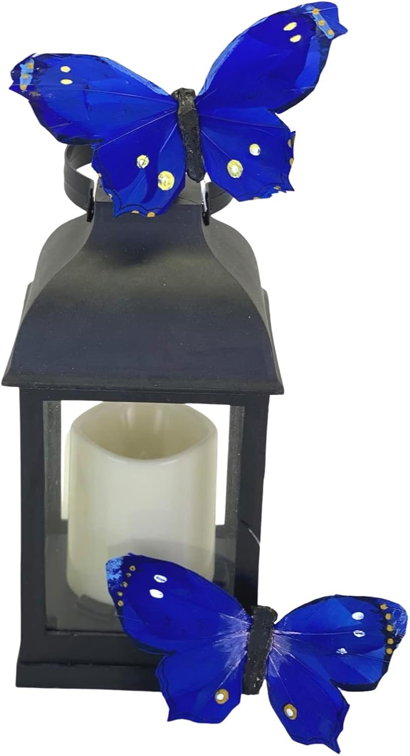 Nature's Net 5" Feather Royal Blue Swallowtail Butterfly Set of 12 Faux Butterfly Decoration Floral Picks Artificial Butterfly with Wire Cake Topper Scrapbooking Embellishment