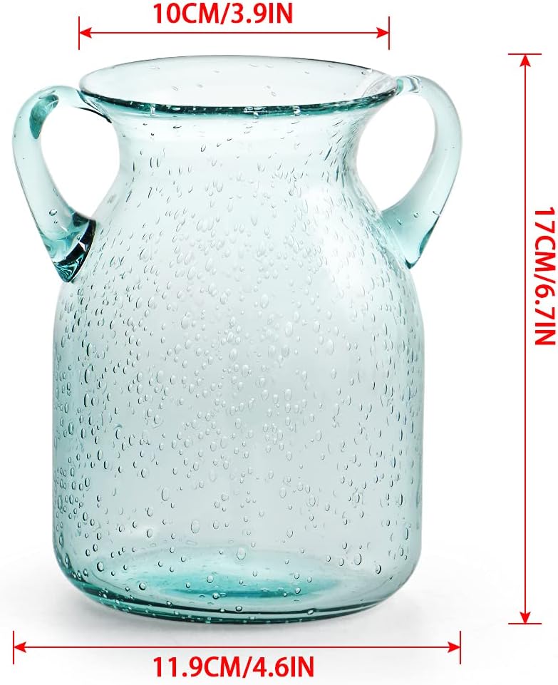 MDLUU Seeded Glass Vase, 4.6" W x 6.7" H, Clear, Double Ear Design, Coastal Modern Style, Perfect for Dining Room, Bedroom, Bathroom - Image 3