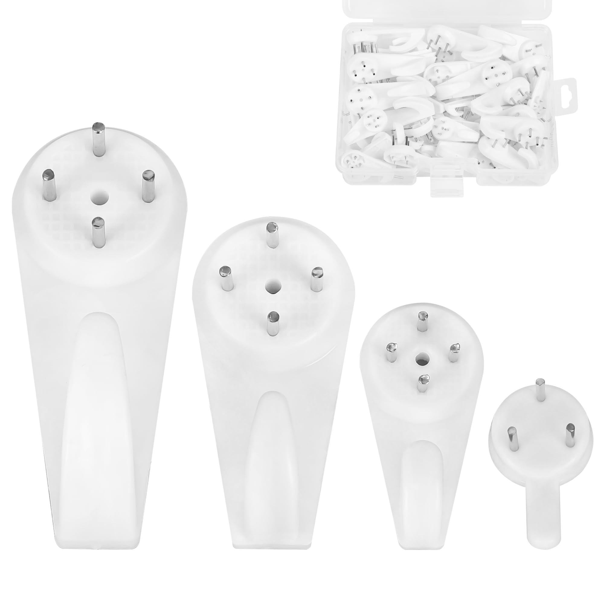 64 Pcs Non-Trace Picture Hook for Hard Wall, Picture Hanging Kit Picture Hanging Hooks for Picture Frame Fixing, Assorted Picture Hanging Hooks, White Picture Frame Hooks Set (White)