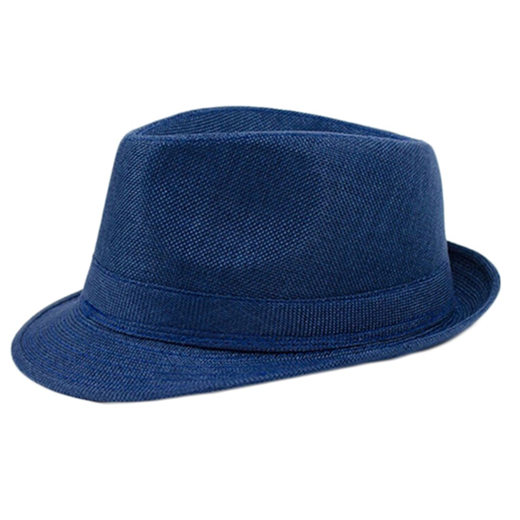 Gemini_mall Men's Navy Blue Gemini_mall® Wo Trendy Fedora Trilby Hat Summer Sun Jazz Cap (Navy Blue)