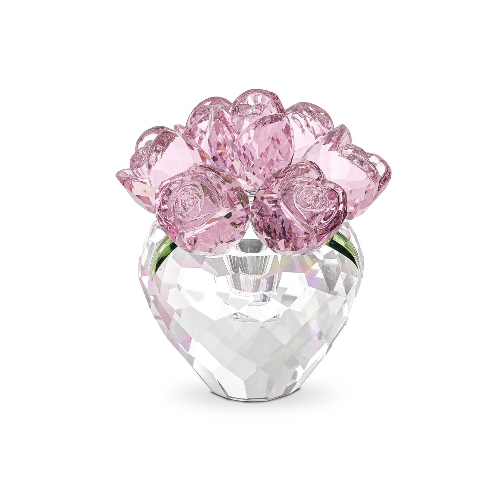 LONGWIN Crystal Rose Flower Figurines Glass Flower Spring Bouquet with Vase Home Decor Collectible Figurines, Romantic Crystal Gifts for Women on Valentines Day/Mothers Day