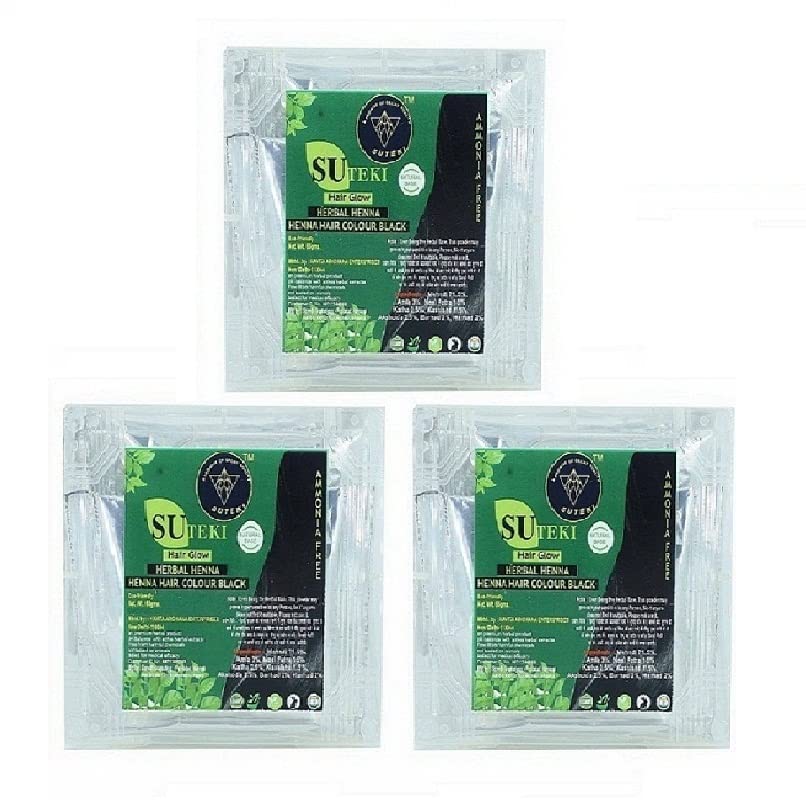 SUTEKI Herbal Black Henna for Hair, Organic mehendi, Control Hair Fall & Repairs Damaged Hair care Powder 100% Ammonia Free,60gm (Pack Of 3)