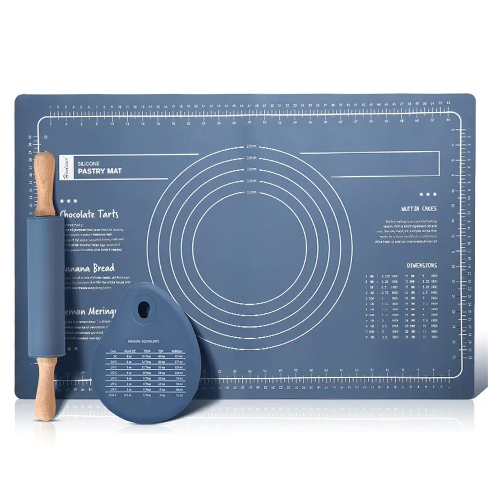 Almohadillas Para Amasar De Silicona Almohadilla de amasar de silicona antiadherente for hornear, tapete espesador de masa con tablas de repostería de doble escala for cocina(Blue)