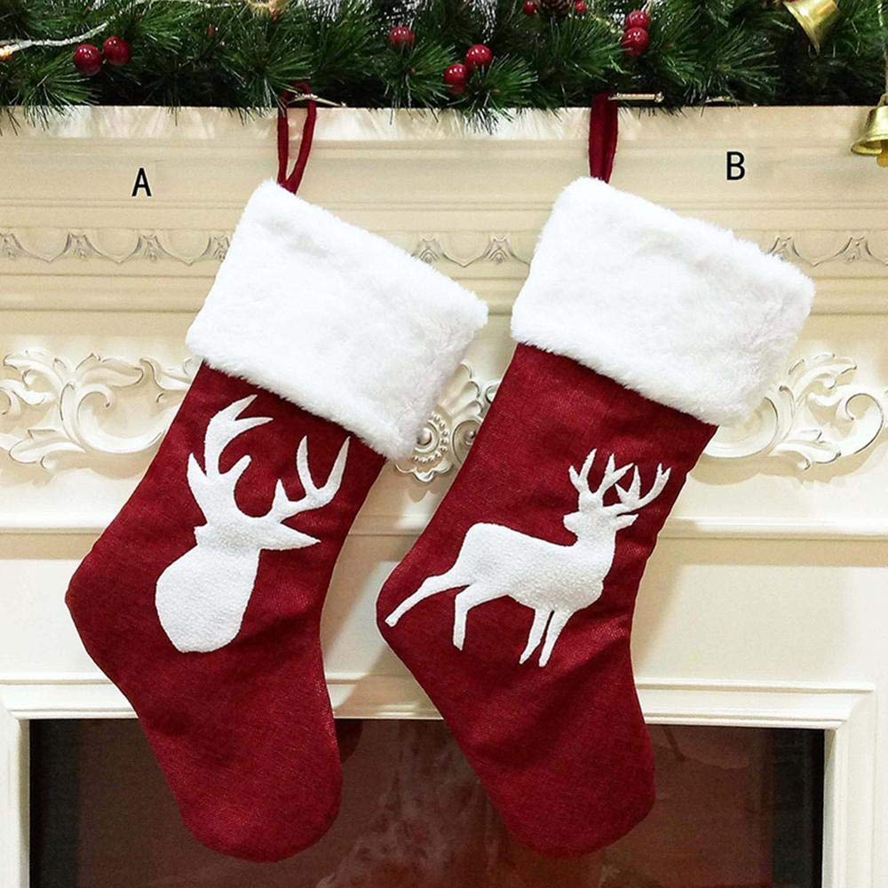 DieffematicSDW Świąteczna skarpeta Christmas pończochy 18-calowy poroże, płatek śniegu z len i klasyczne duże skarpetki. (Color : Style 1)