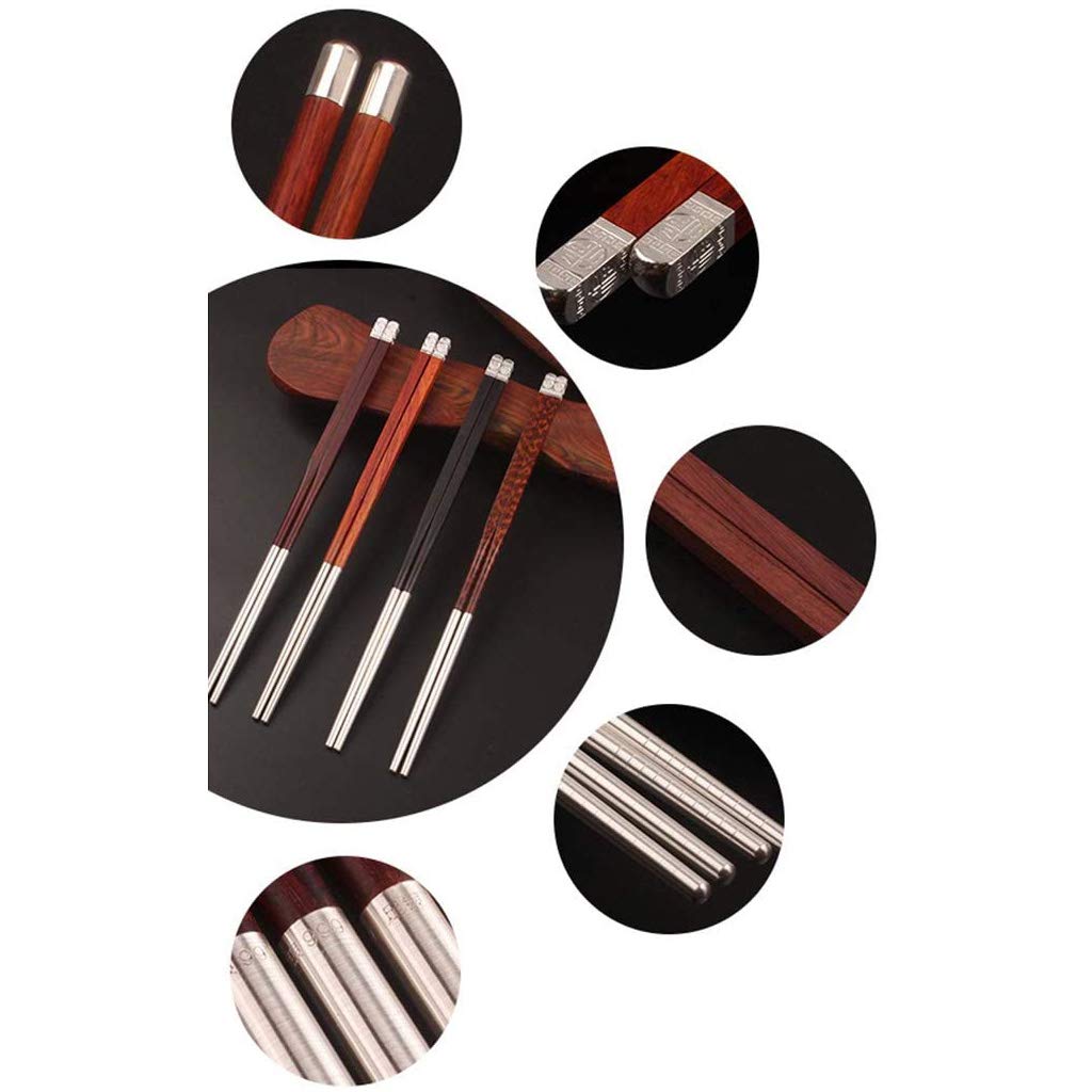 Juego de Regalo de Palillos japoneses de Madera y Plata con Estuche, 2 Pares Reutilizables, de Madera Natural y de Lujo.，C