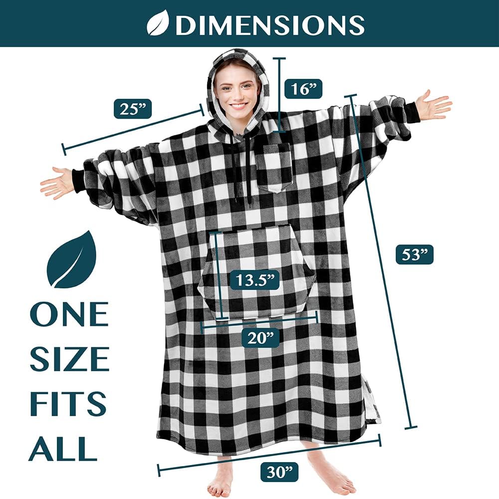 PAVILIA Blanket Hoodie for Women White, Sherpa Wearable Blanket Men, Cozy Oversized Sweatshirt Blanket, Warm Fleece Hooded Blanket Sweater with Sleeves and Giant Pocket, Adult Long, Checker White - Image 7