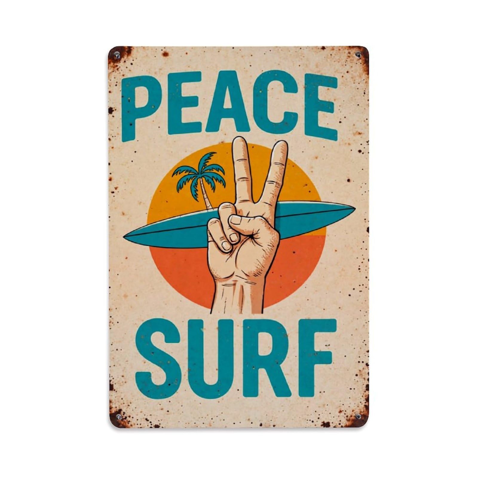 Jdfenggu Vintage Peace Surf Palm Hand Board Retro Metal Tin Sign, Decor Art Poster For Bar, Home, Man Cave, Kitchen, Laundry Room Gift 8X12inch