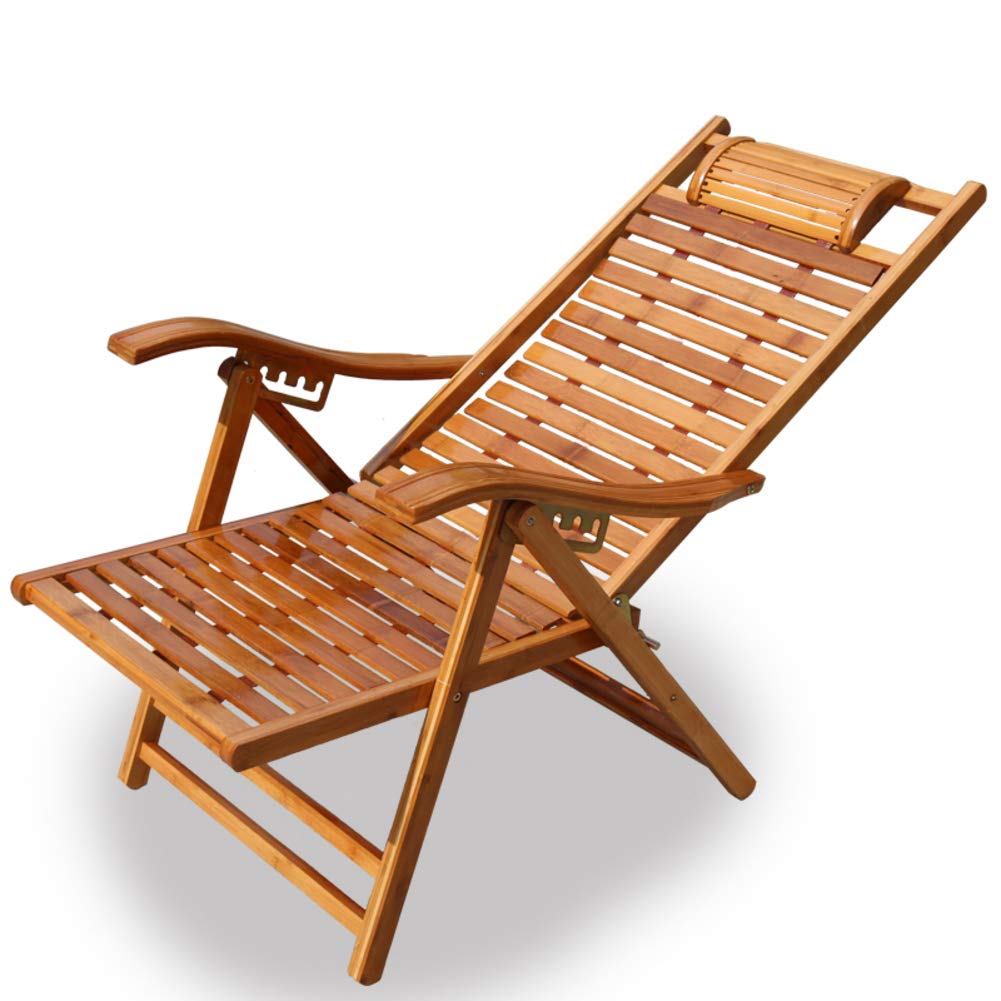 竹製折りたたみラウンジチェア、アームレスト付きポータブル