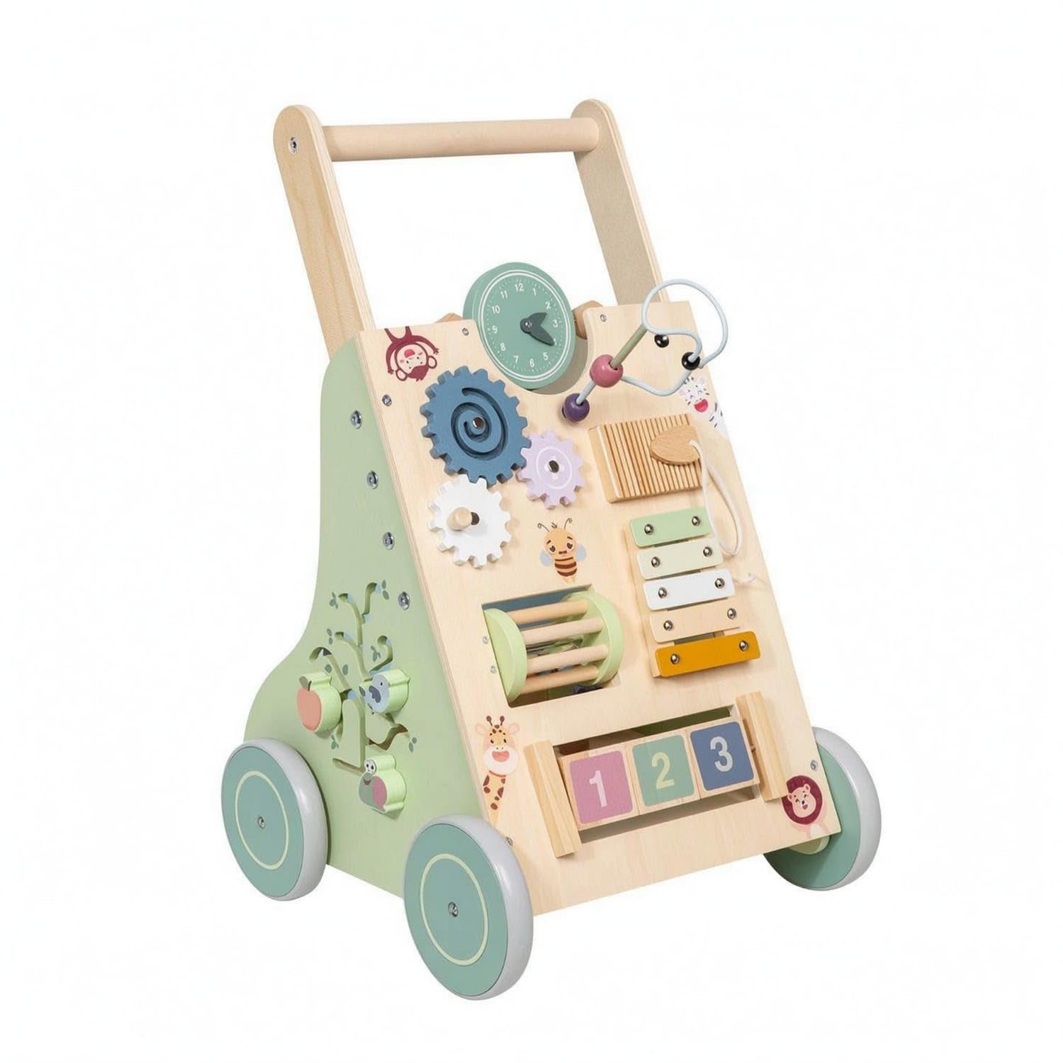 Bnf Multi-Function Wooden Baby Push Stroller Educational Activity Stroller Toy Interactive Toddler Learning Vehicle Develops Movement Skills for Toddlers-image-42
