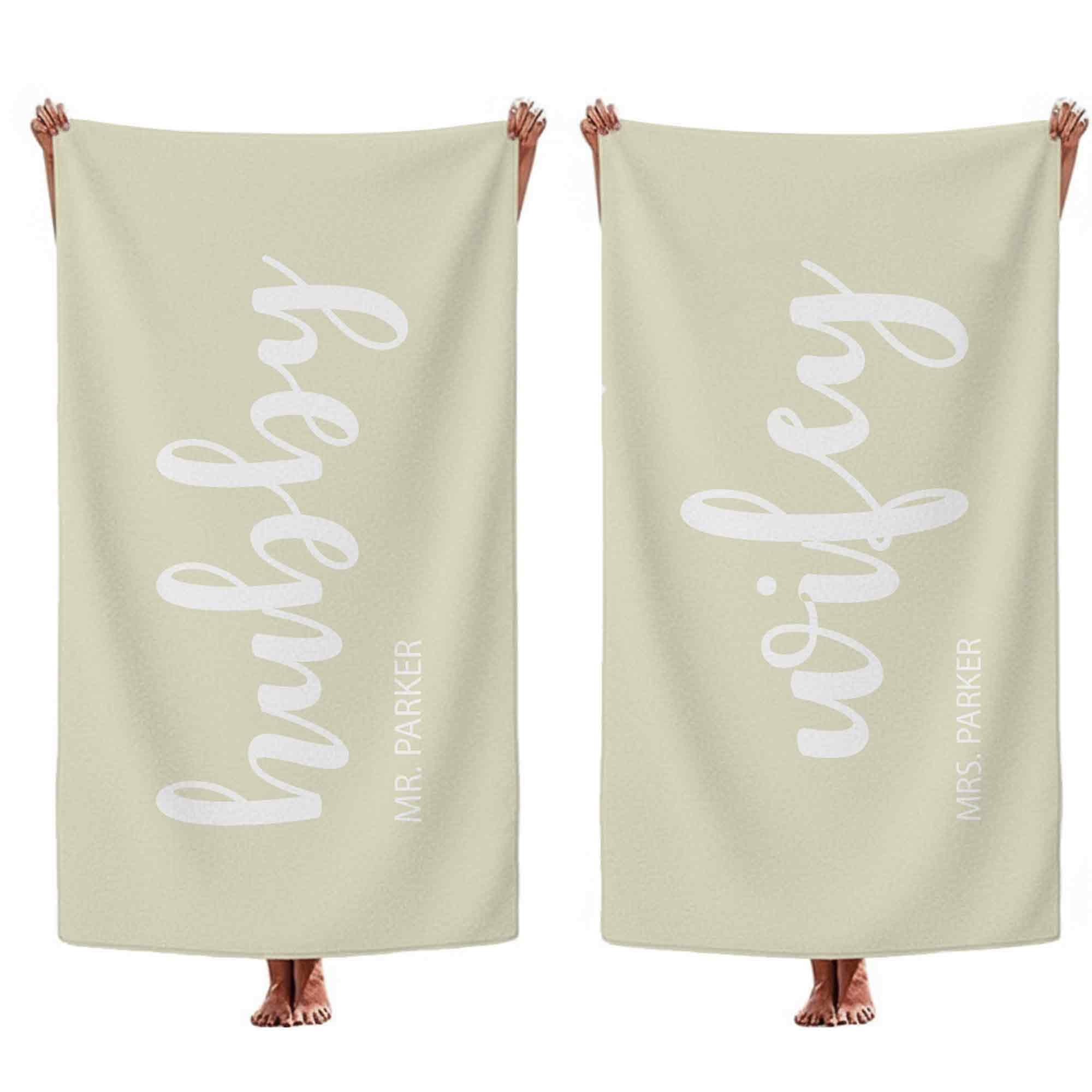 Print Maniacs Custom Hubby Wifey Beach Towel Personalised Couple Name Microfibre Towel Large Quick Dry Lightweight Travel Towel Honeymoon Holiday Pool Spa Gift