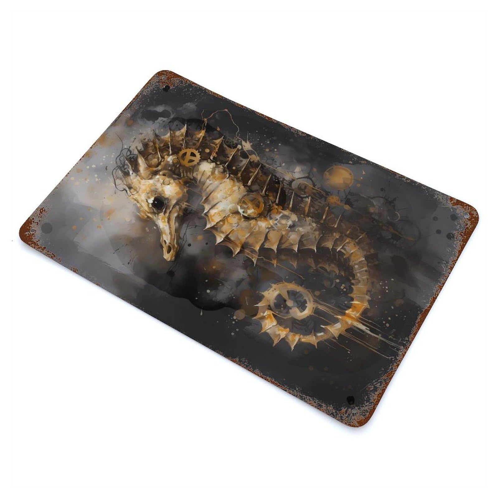 Rust Effect Seahorse Imagination Rusty Metal Tin Sign 11.8"x7.9", Rustic Home Decor for Living Room, Hallway And Home Decor