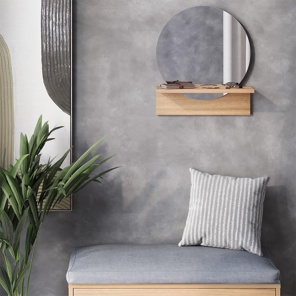 Vicco Specchio bagno Elyra, Rovere dorato, 40 x 47.5 cm con ripiano, adatto per il montaggio a parete in bagno e in ambienti abitativi
