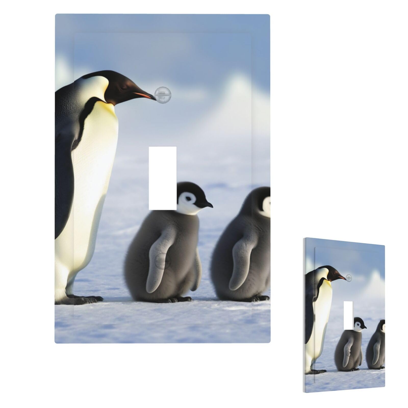 Penguin Family Wall Plate Cover Modern Decorative 1 Gang Light Switch Cover Unbreakable Receptacle Outlet Covers For Living Room Bedroom Home Decor Single Toggle