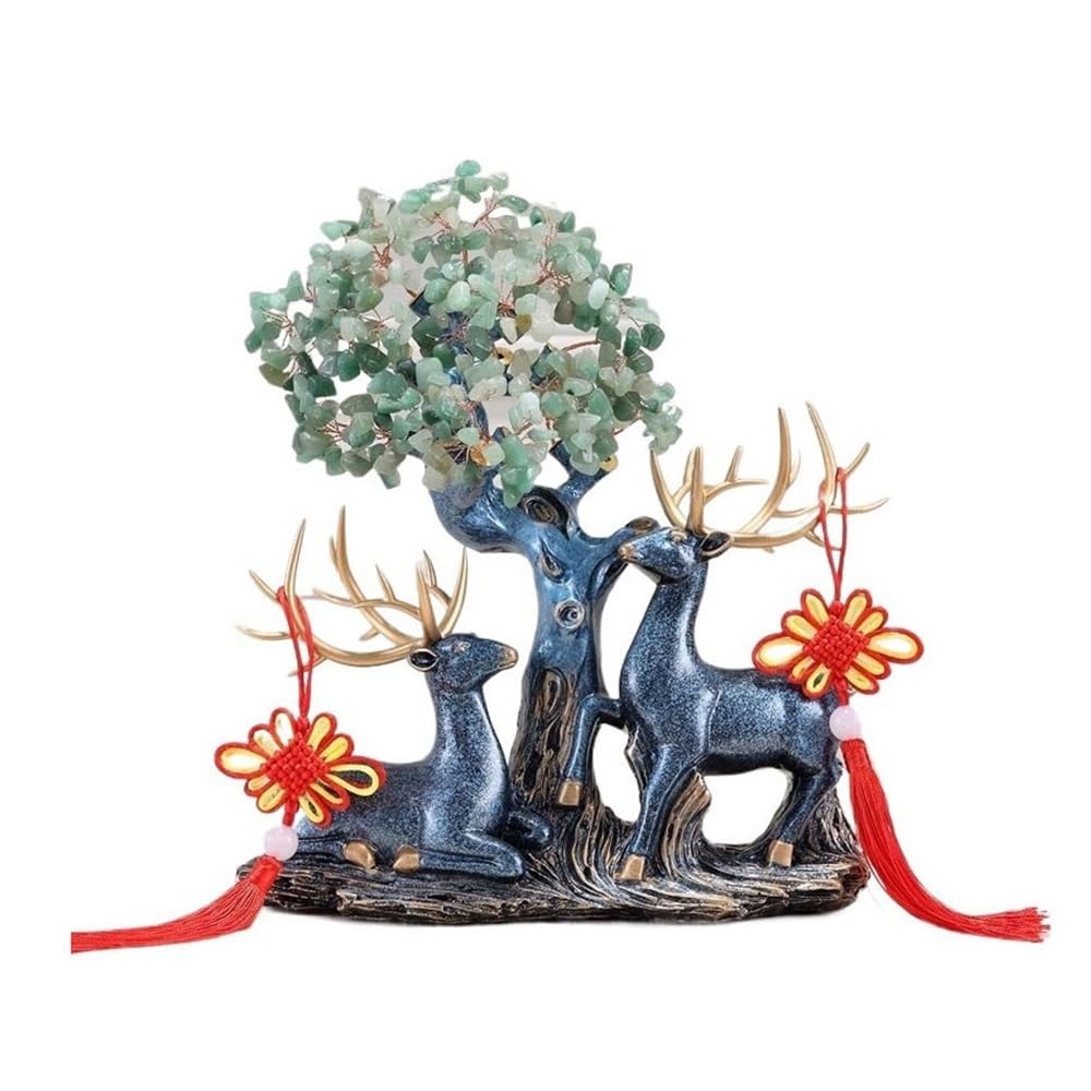 Fortune Crystal Trees Crystal Fortune Tree Decoration, with Deer Living Room Entryway Wine Cooler Ornament(Green)