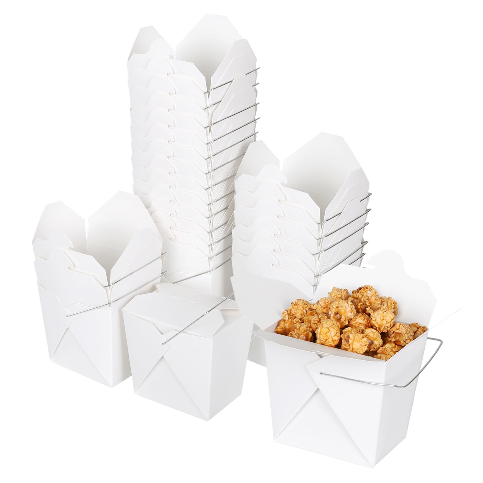 50 Scatole Cinesi Da Asporto Con Manico In Metallo: 473 Ml (16 Oz), In Carta Ecologica, Antigrasso, Per Noodles, Riso, Antipasti, Feste E Ristoranti