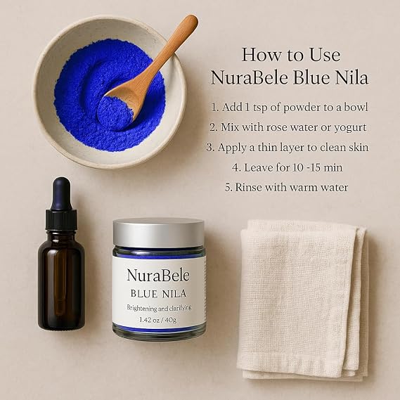 Authentic Moroccan Nila Powder - 40g of Pure Blue Nila Powder - Natural Skin Brightening for Face, Body & Hair