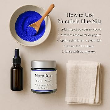 Authentic Moroccan Nila Powder - 40g of Pure Blue Nila Powder - Natural Skin Brightening for Face, Body & Hair