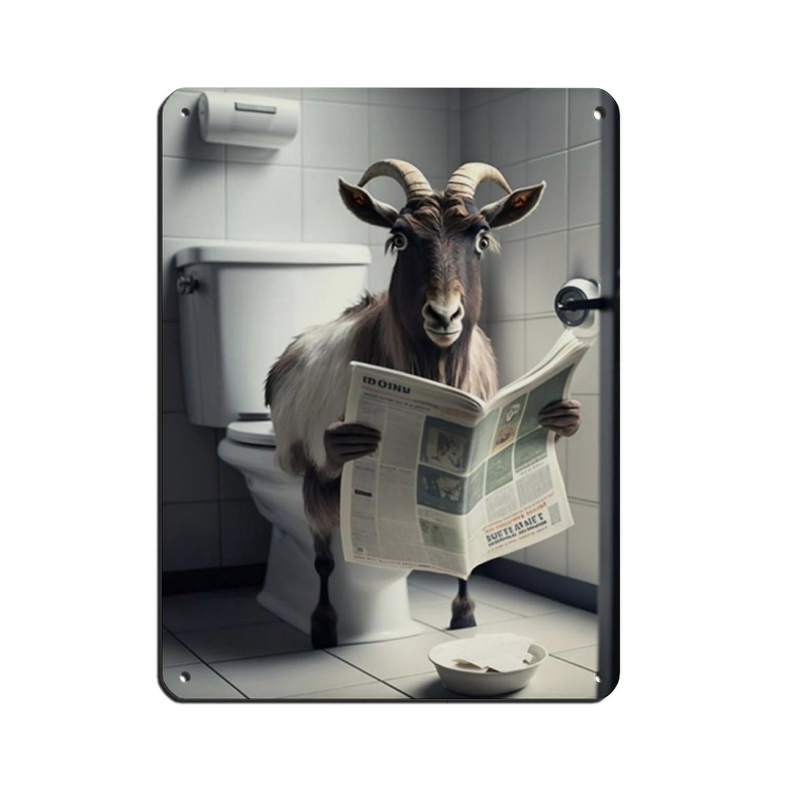Lxwnze 30L X 40W Cm Goat Sitting On The Toilet Reading A Newspaper Retro Poster Metal Tin Sign Chic Art Retro Iron Painting Bar People Cave Cafe Family Garage Poster Wall Decoration 12X16inch(30X40cm)