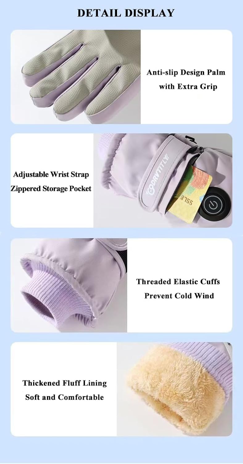 Heated Gloves Unisex Electric Rechargeable Heating Gloves with Touchscreen, Windproof & Waterproof Design, Soft Lining, Adjustable Temperature, Warming Gloves for Men & Women & Children Gift