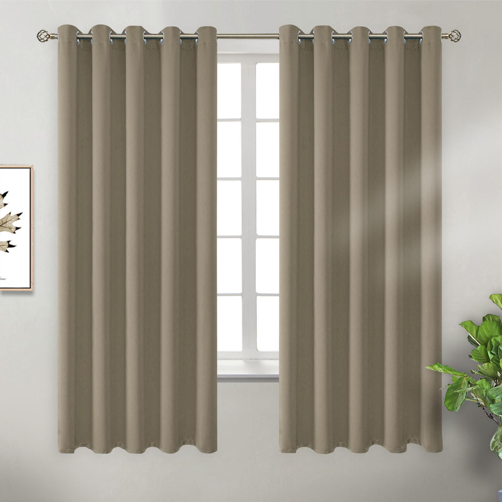 BGment Cocoa Room Darkening Curtains 63 Inch for Bedroom - 2 Panels