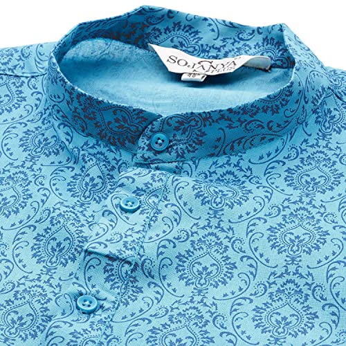 Image of SOJANYA Plus Men's Navy Blue Self-Design Cotton Linen Printed Kurta