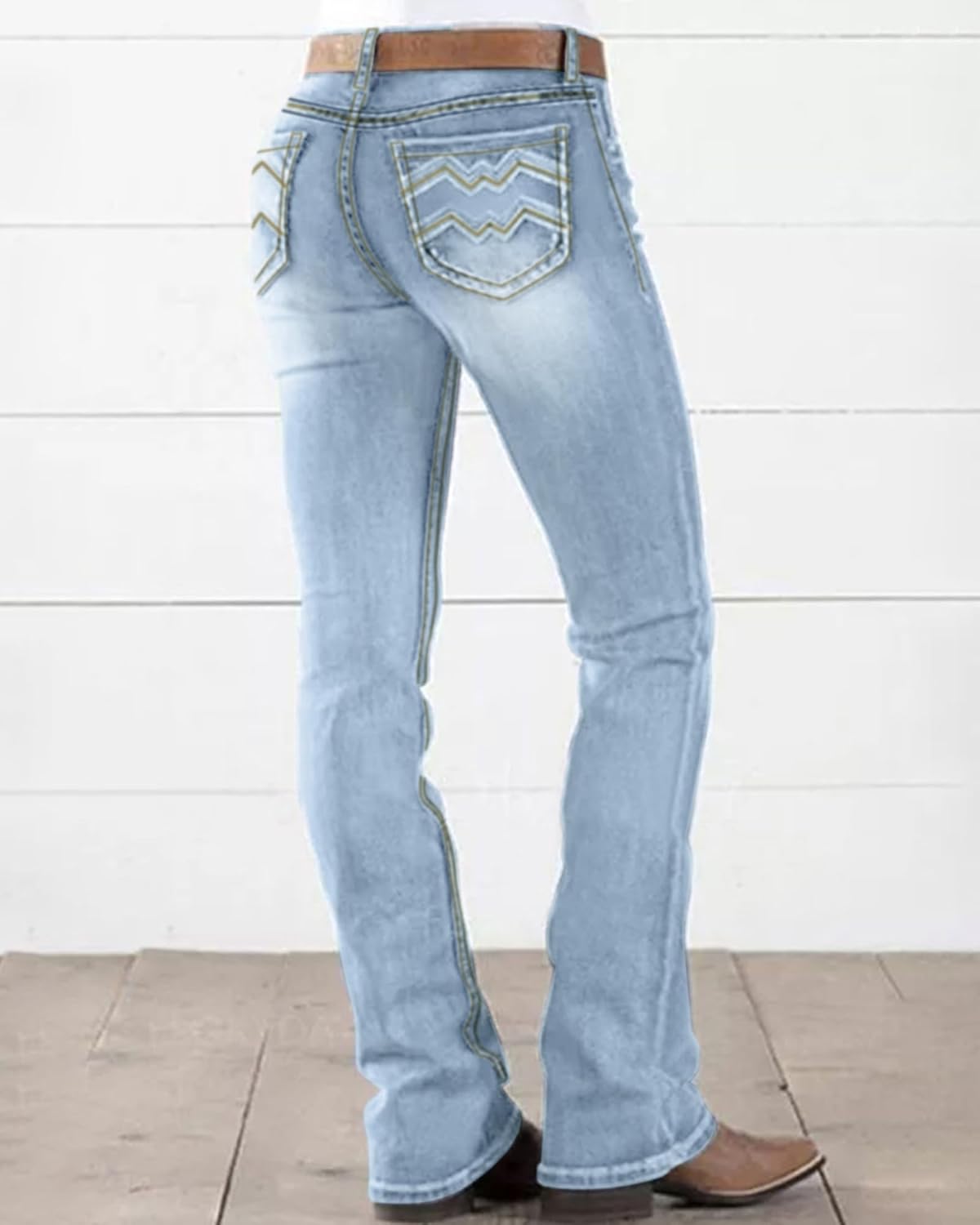 Women Bootcut Jeans 90s Mid Rise Straight Leg Stretchy Boot Cut Denim Pants Trendy - Image 2