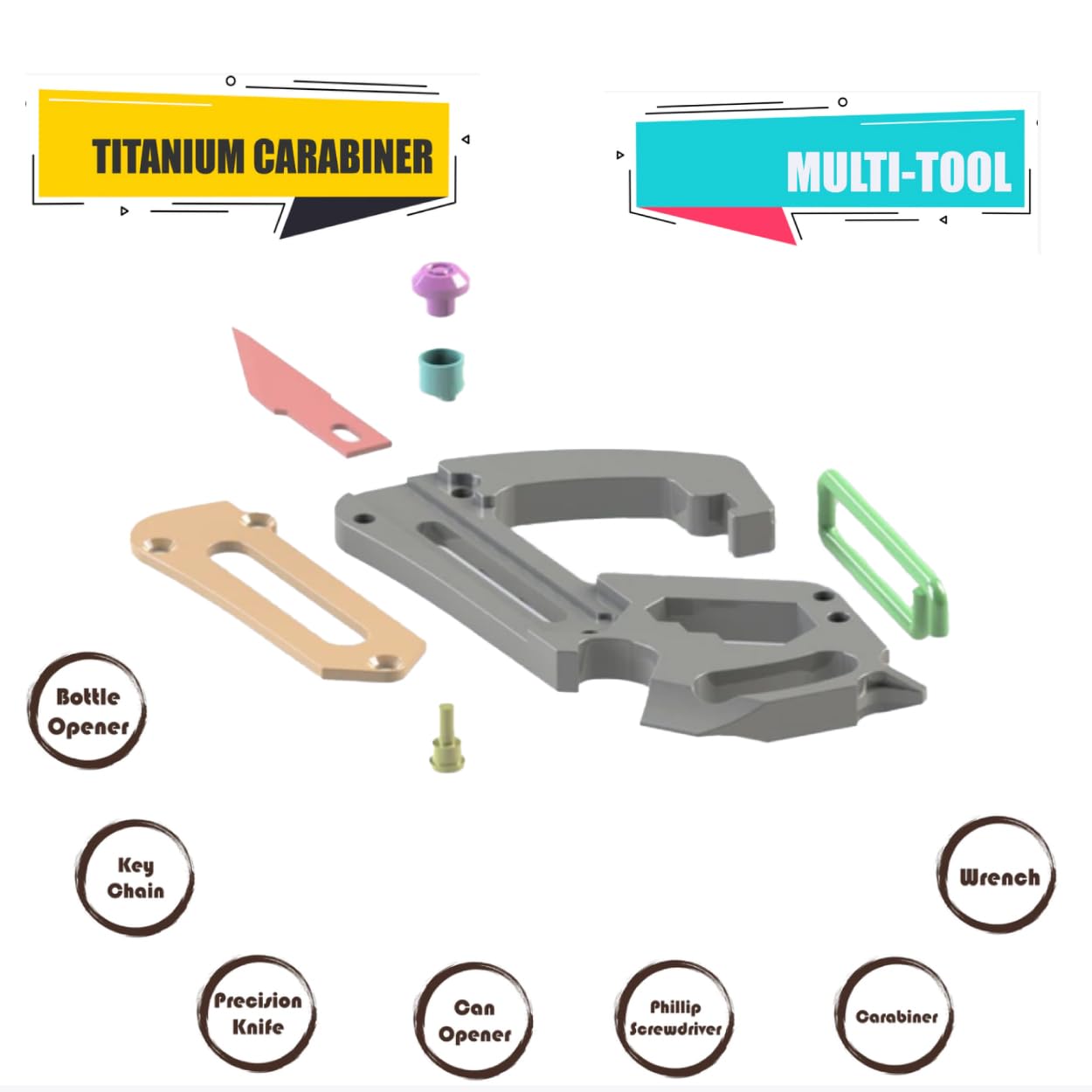 Tacray Carabiner Small Keychain Knife, Titanium EDC with Replaceable Sharp Blade and Quick Release clip, Multitool keychain Bottle Opener,Easy Carry Backpack Clasp.