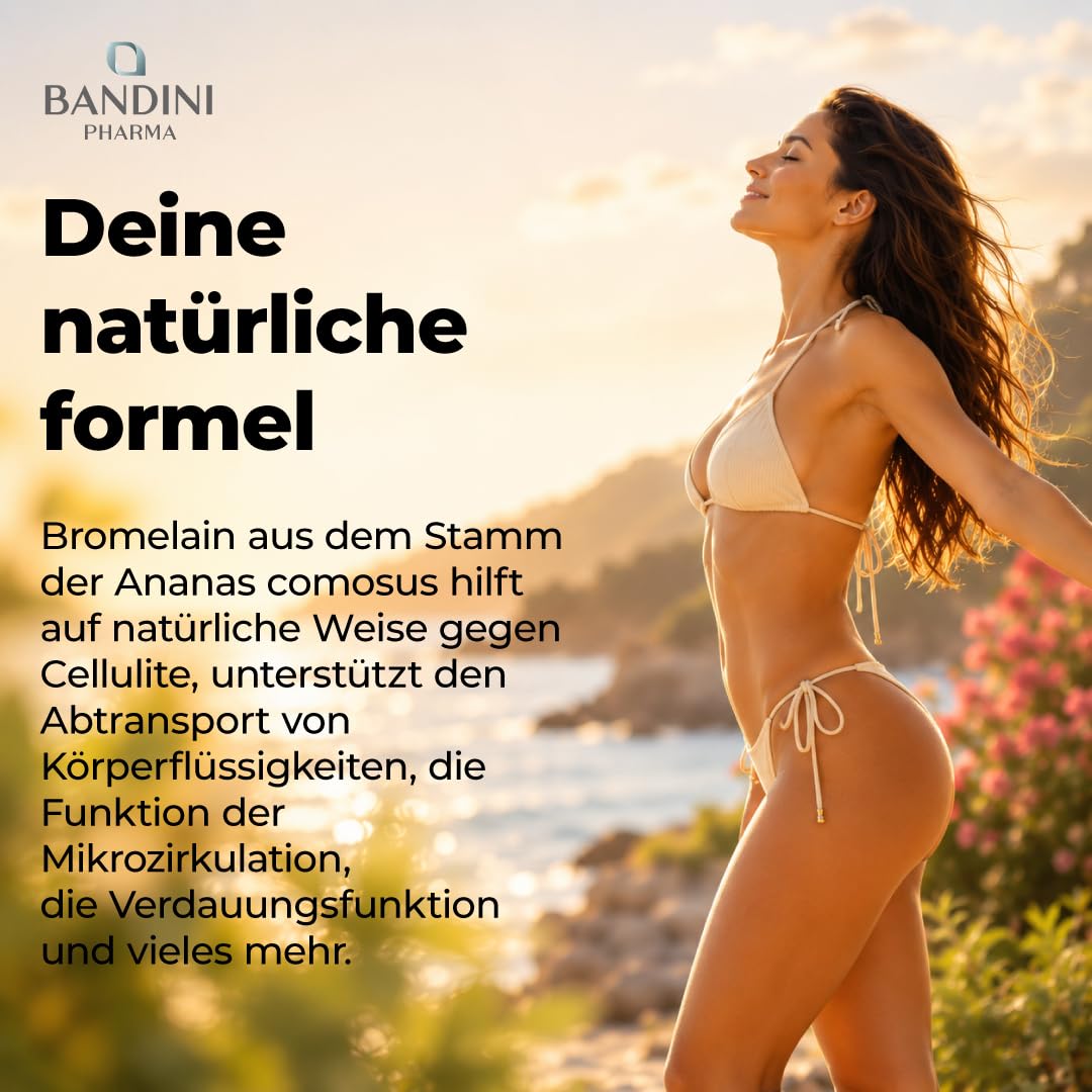 Bandini® Bromelain 10000 F.I.P/g | 5000 GDU/g | Starke Detox Entwässerung | 200 magensaftresistente hochdosierte Tabletten | Reines Natürliches Enzym Ananas Extrakt | 1 Tablette/Tag für 200 Tage