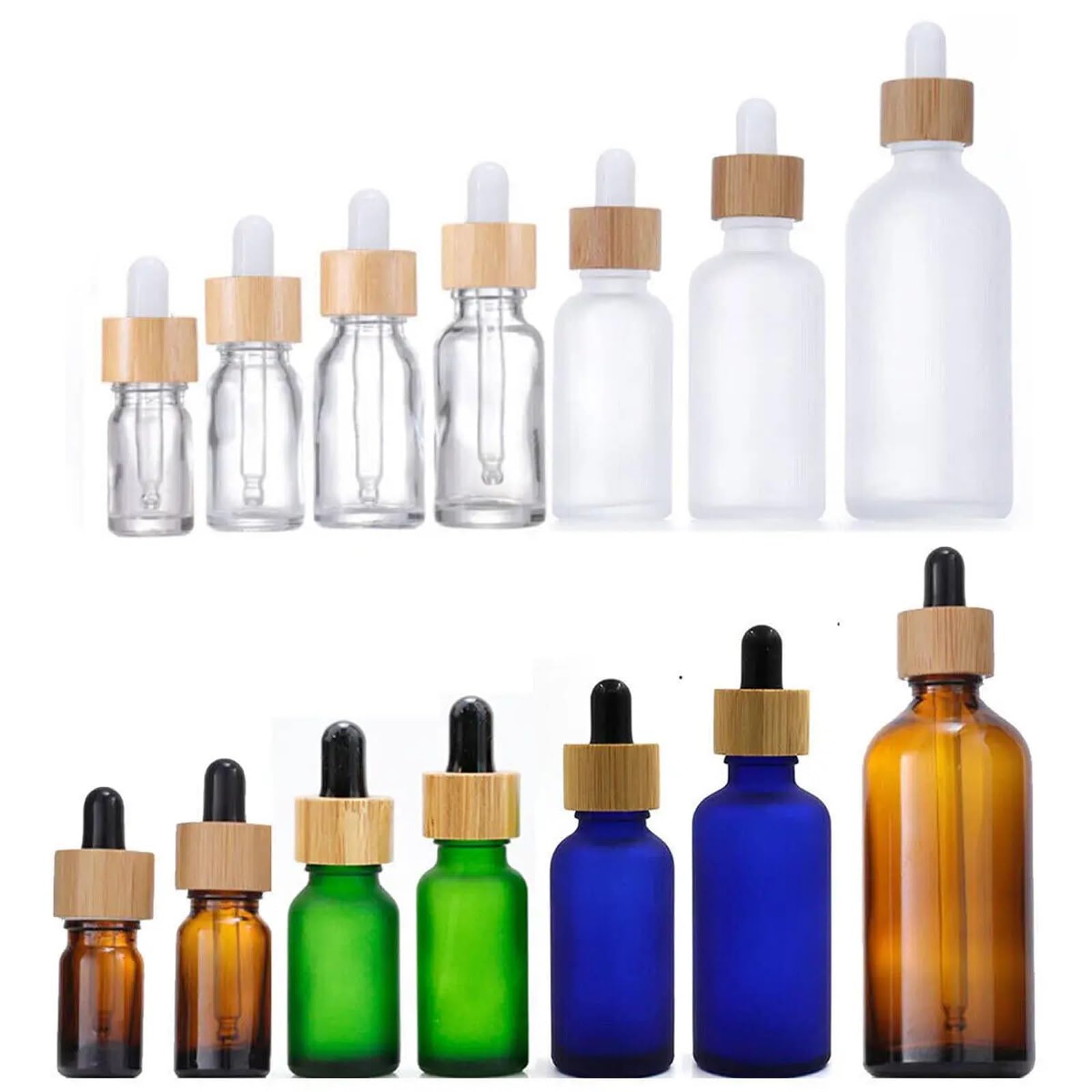Gotero Botellas líquidas de aromaterapia vidrio cuentagotas esmerilado for aceite masaje esencial recarga pipeta tapa madera(Clear,Black top head,5x 100ml)