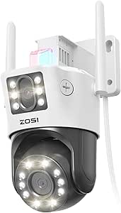 ZOSI C298 Pro 4K 8MP Dual-Lens(2x4MP) Wired WiFi PT Security Camera Outdoor, 360 View Pan/Tilt Plug-in Camera, Human/Vehicle Detect, Color Night Vision, Spotlight Siren, Two-Way Talk, SD/Cloud Storage asin的图片