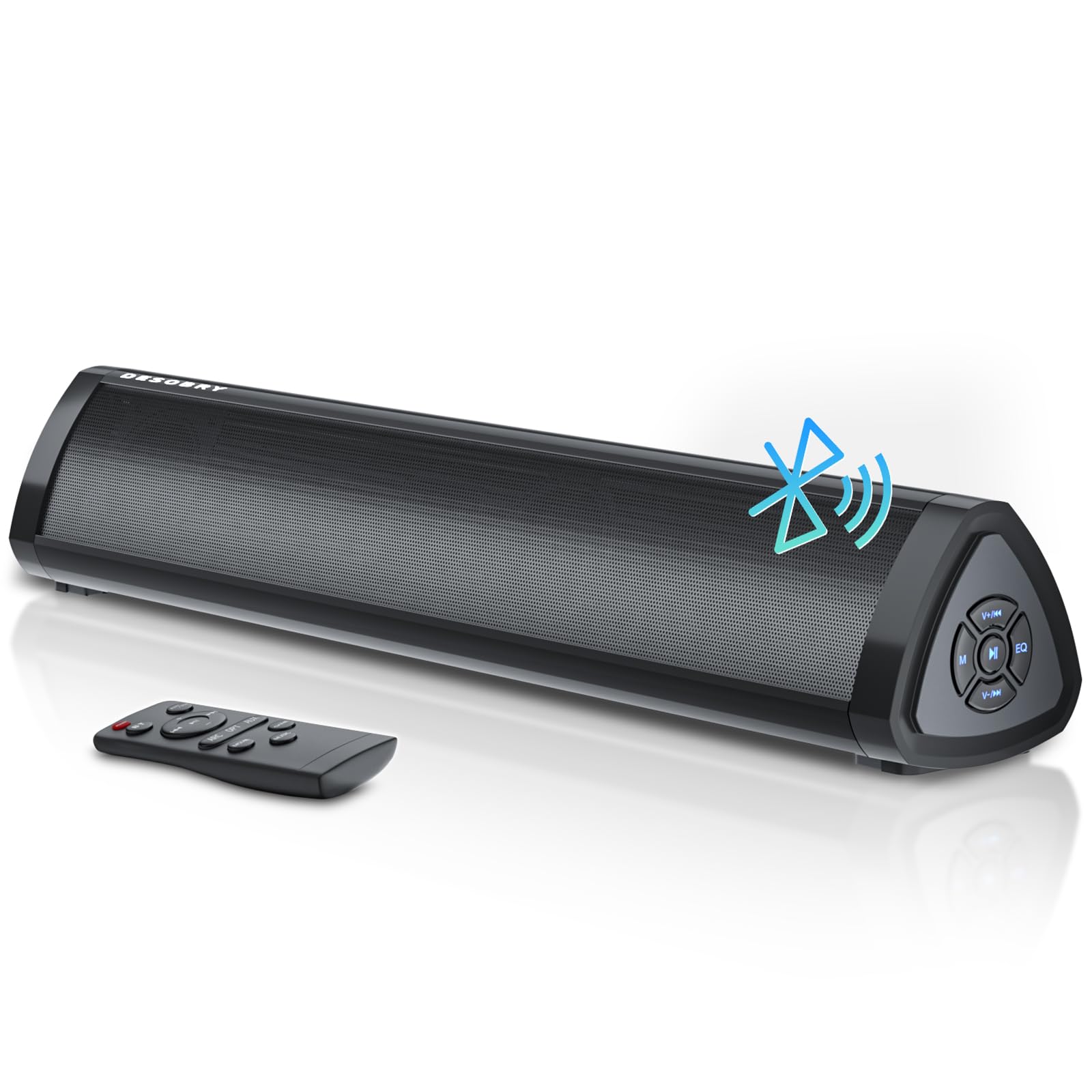 Desobry 16 inch Sound Bar for Smart TV, Small Soundbar with Surround Sound System, Bluetooth Sound Bar with HDMI/ARC/AUX/Coaxial/Optical/USB, Soundbar Speaker for Projector, TV, PC, Table Mountable