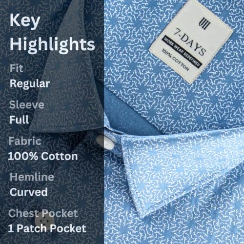 Image of 7-DAYS Men's Premium Formal Printed Shirt - 100% Cotton, Regular Fit, Full Sleeves, with Pocket - Stylish for Special Occasions.