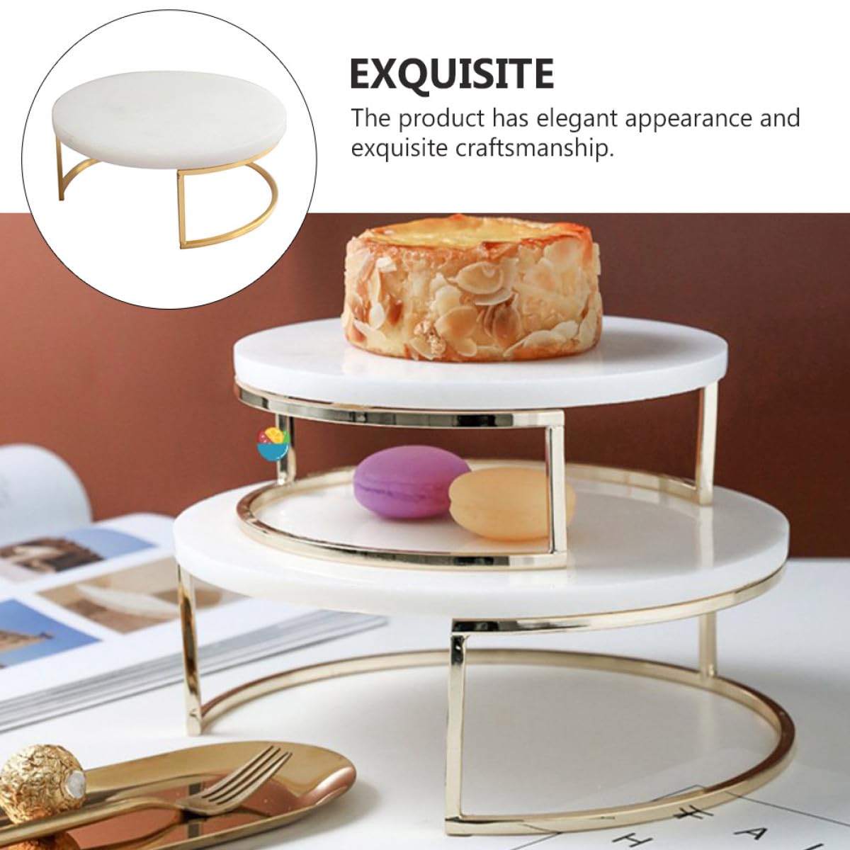 Lurrose Marmorkuchenständer mit Stabilem Fuß und Elegantem Design Dessertplattenhalter für Hochzeiten und Familienfeiern 20cm Durchmesser für Food Fotografie und Backzubehör