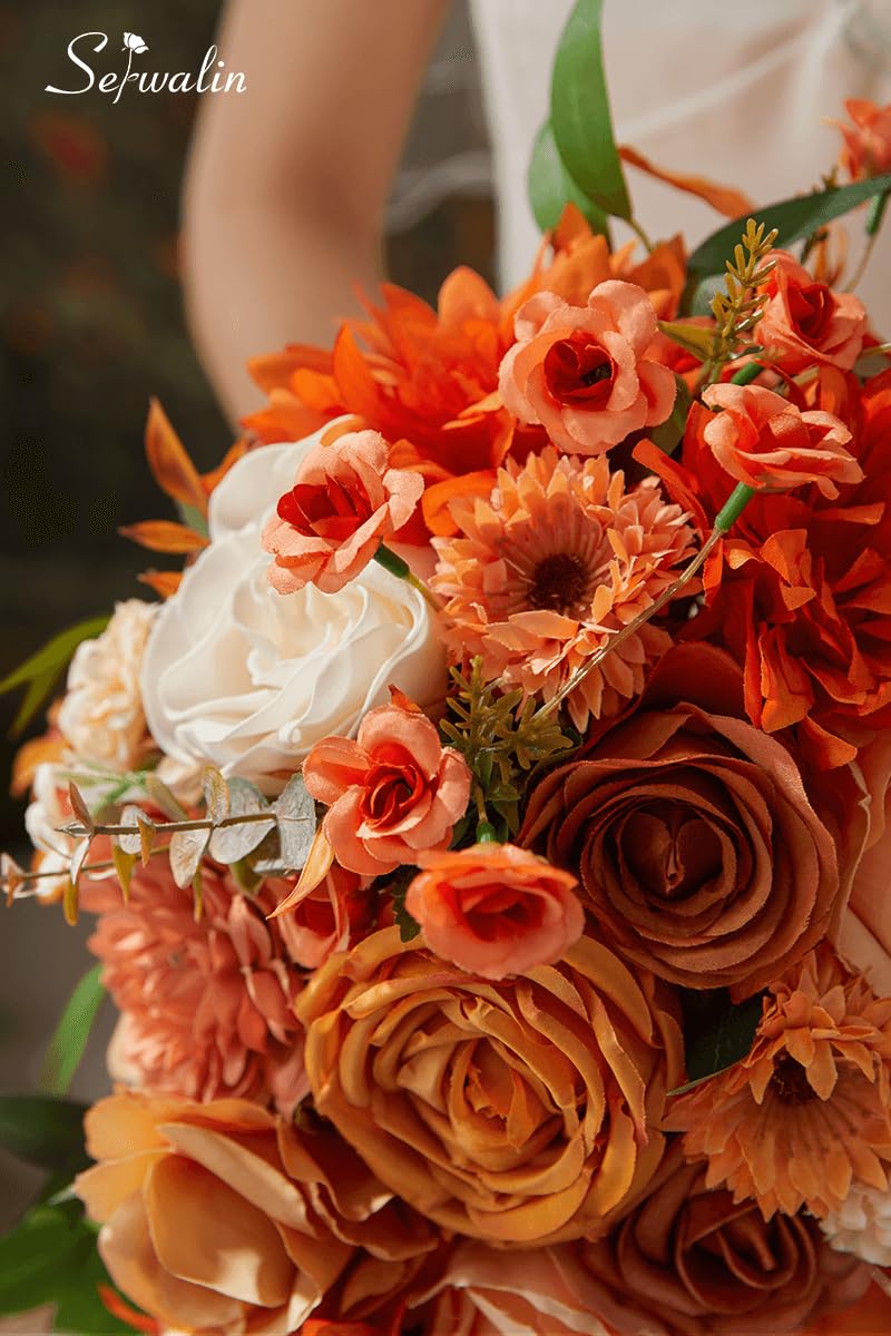 Amazon｜Serwalin 9.8インチ バーントオレンジ ウェディングブーケ