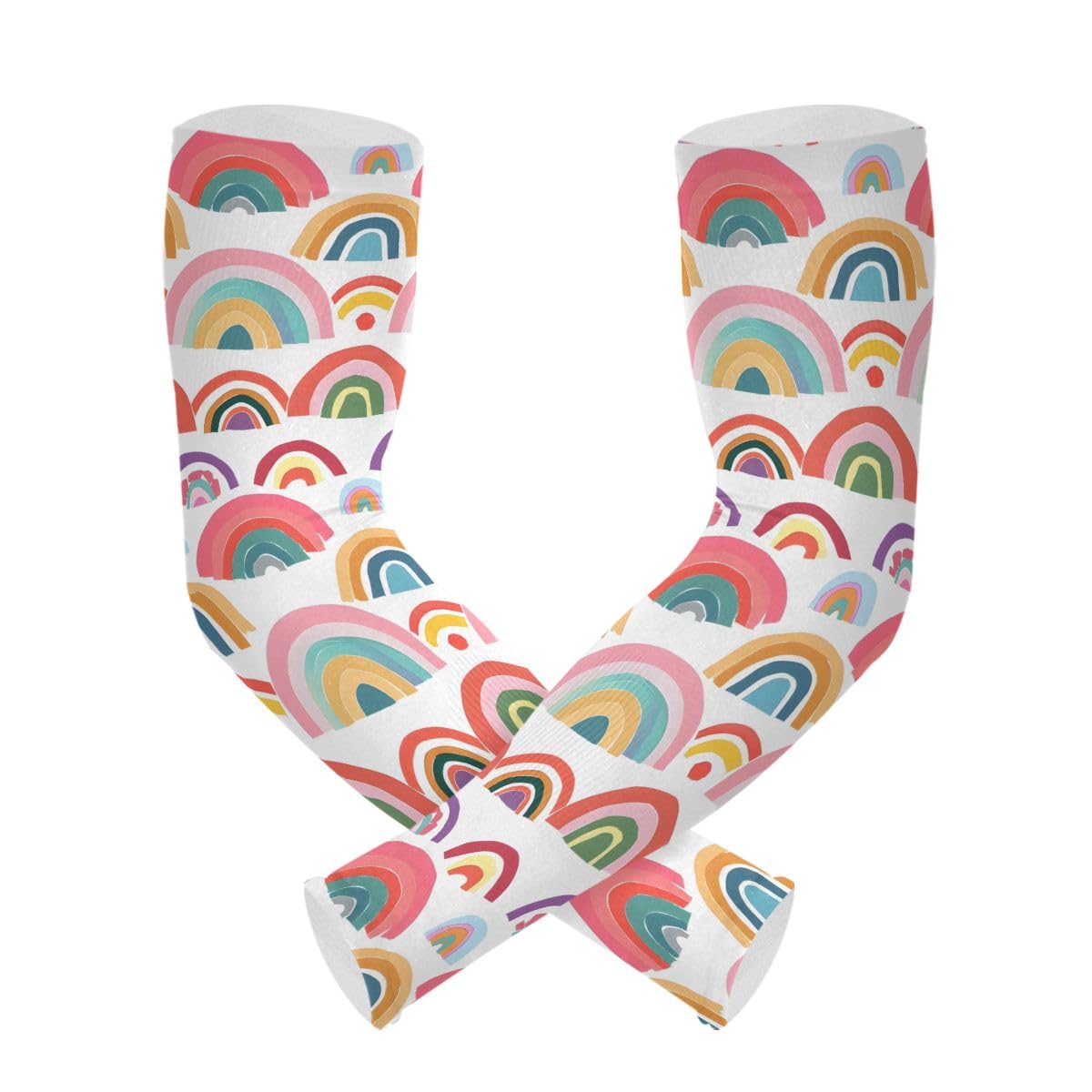 Cooling Arm Sleeves for Men Women UV Sun Protection Arm Covers Rainbows Cartoon Compression Sleeves Sports Football Golf Cycling