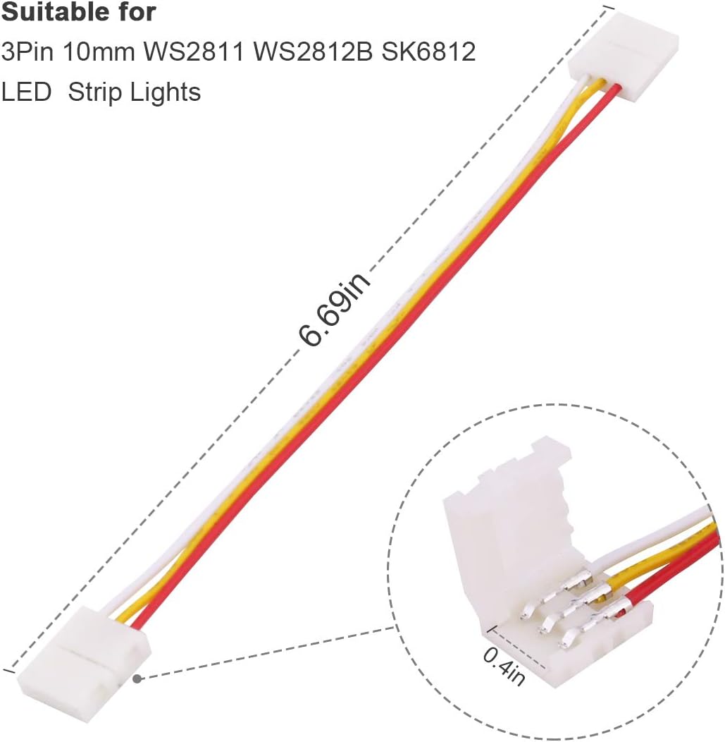 5050 3 Pin RGB LED Strip Connector Kit - 3Pin LED Connector Includes 10x LED Strip Jumper, 10x3Pin L Shape Connector, 20x LED Strip Clips for WS2812B WS2812 WS2811 LED Strip Light