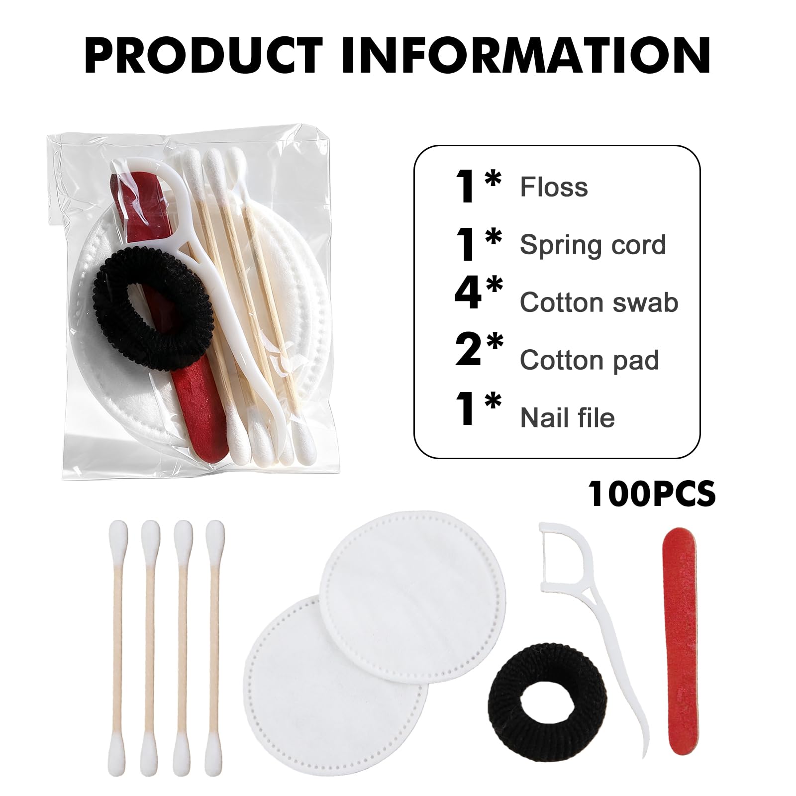 Lot de 100 articles de toilette pour hôtel, voyage et vie quotidienne Articles de toilette emballés individuellement, kit de vanité d'hôtel avec cotons-tiges, fil dentaire et lime à ongles