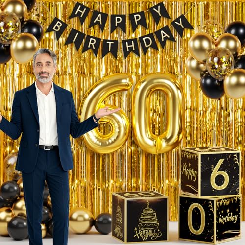 Sllyfo 60th Birthday Decorations for Men Women, Black Gold 60th Birthday Party Decorations Boxes Party Favors, 60 Birthday Banner Kit, Tassel Curtain, 60 Year Old Bday Decoration Box 60th Party Decor by Sllyfo - Used condition - Image 4