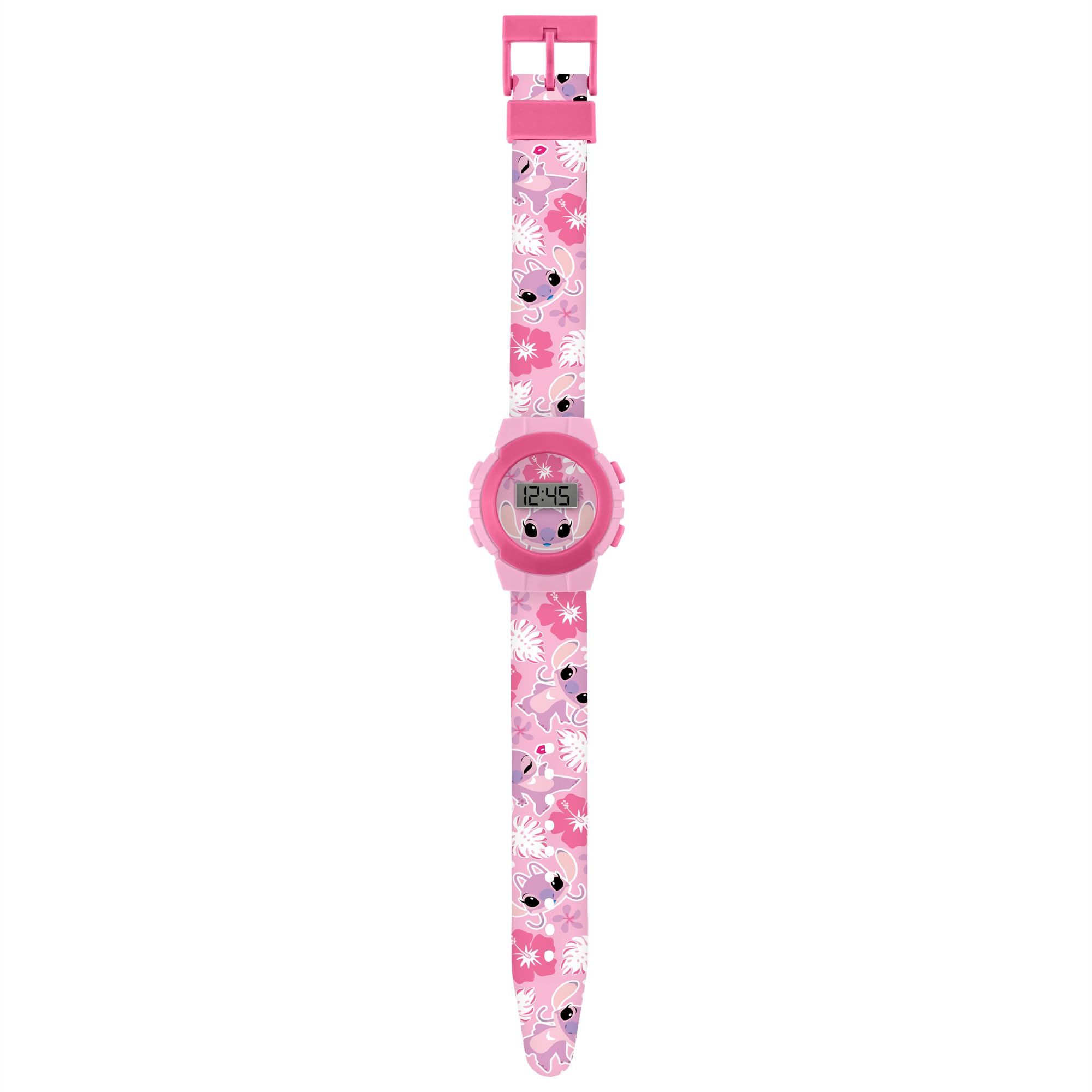 Disney Lilo y Stitch Angel Reloj digital de cuarzo con correa de silicona tropical rosa LAS4141ARG