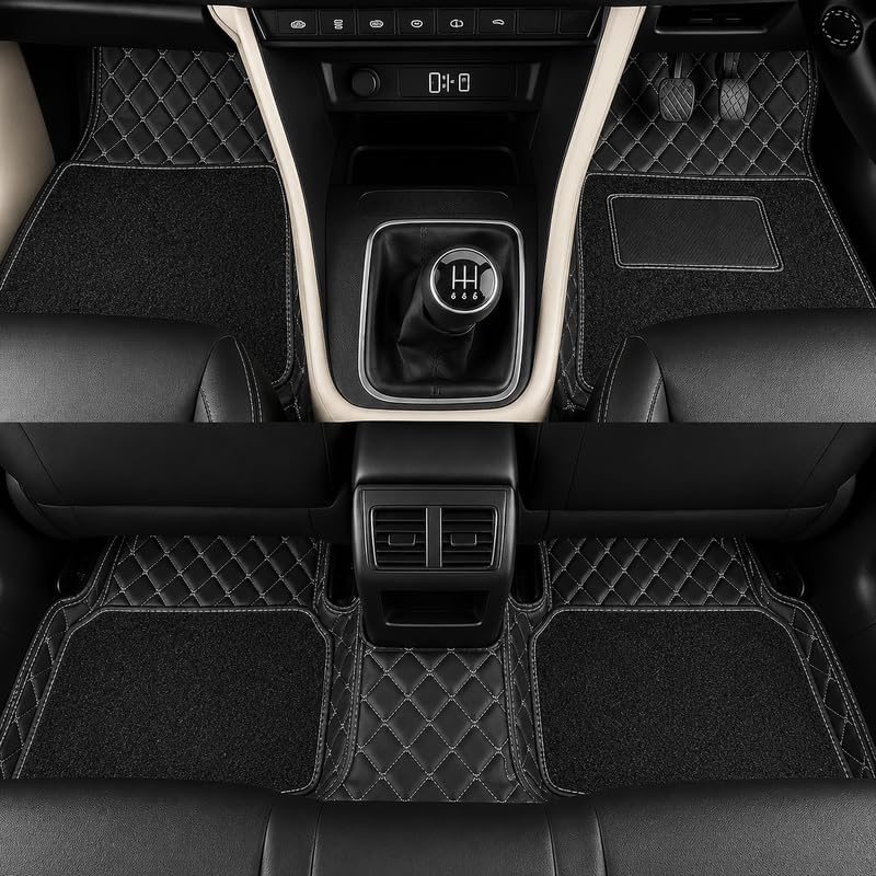 Image of 7D car mat Full Set for Kia Seltos (Model : 2026) || Luxury Leather Double Car Floor Mat Complete Set || 100% Waterproof and Washable || Color : Black