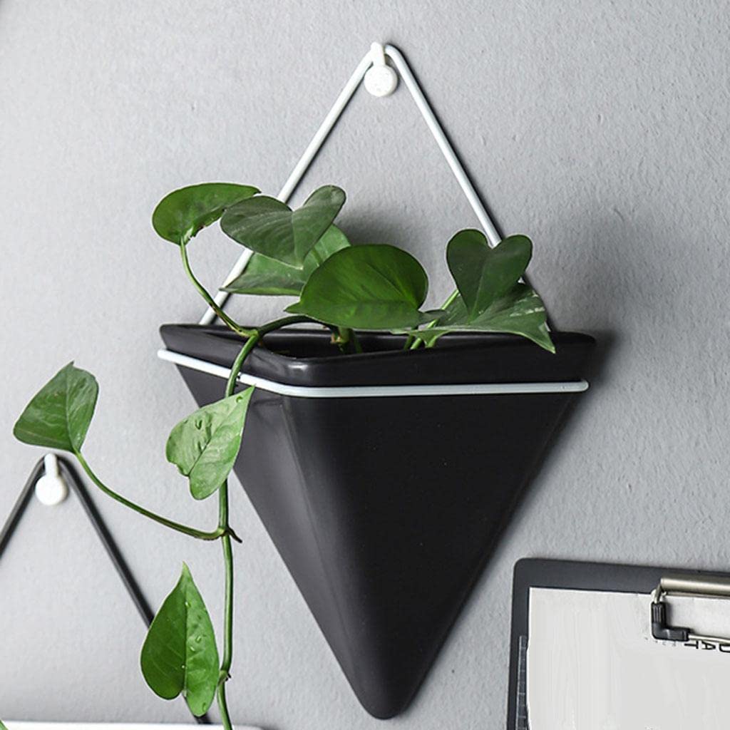 Pot De Fleurs Mural Triangulaire Céramique Noir - Pour Plantes Grasses, Déco D'intérieur (taille M)