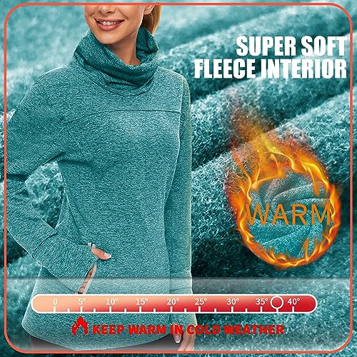 Soneven Women's Running Fleece Sweatshirts Cowl Neck Thermal Pullover Long Sleeve Shirt with Pocket and Neck Gaiter Face Mask2