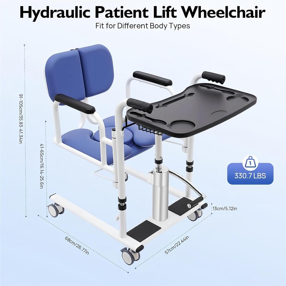 Hydrauliczne krzesło podnoszące pacjenta, regulowana wysokość, podzielone siedzisko 180° do opieki domowej i mobilności przy łóżku