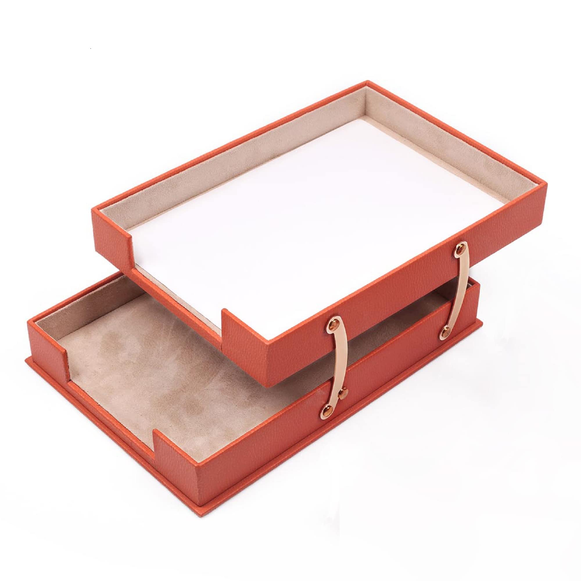 Vassoio per documenti in pelle, doppio organizer da scrivania, accessori da ufficio, accessori da scrivania, forniture per ufficio, regali per ufficio (Orange)