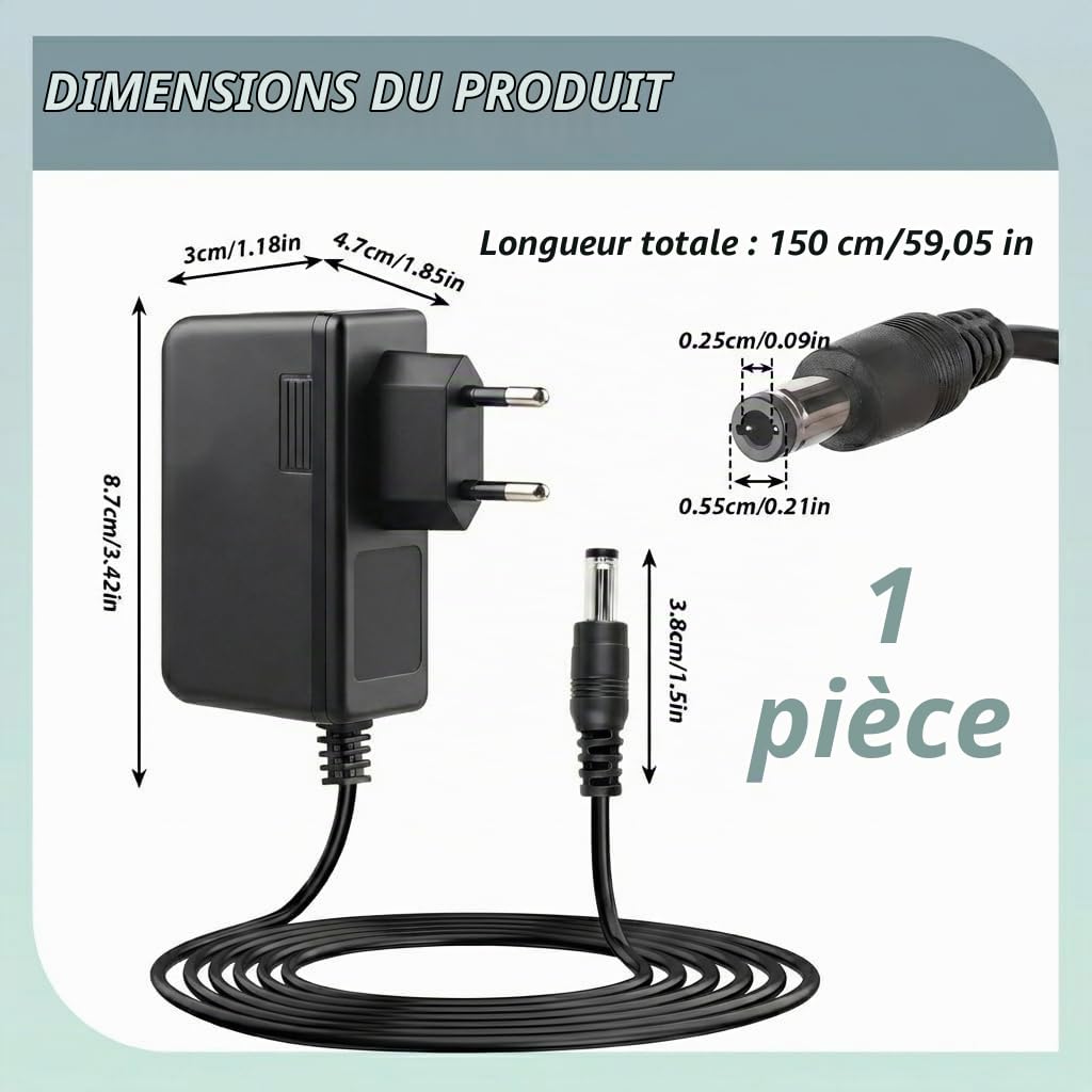 Adaptateur Secteur Universel 12V 3A 36W AC-DC – Chargeur 12V pour LED, Caméras, Routeurs, Haut-Parleurs, Systèmes Téléphoniques, avec Protection Surtension, Court-Circuit, Surchauffe