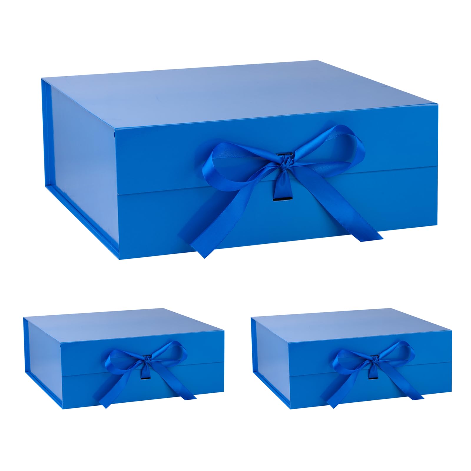 Boîte cadeau magnétique bleue 45,7 x 45,7 x 15,2 cm avec couvercle et ruban pour cadeaux, mariage, Noël, Halloween, anniversaire