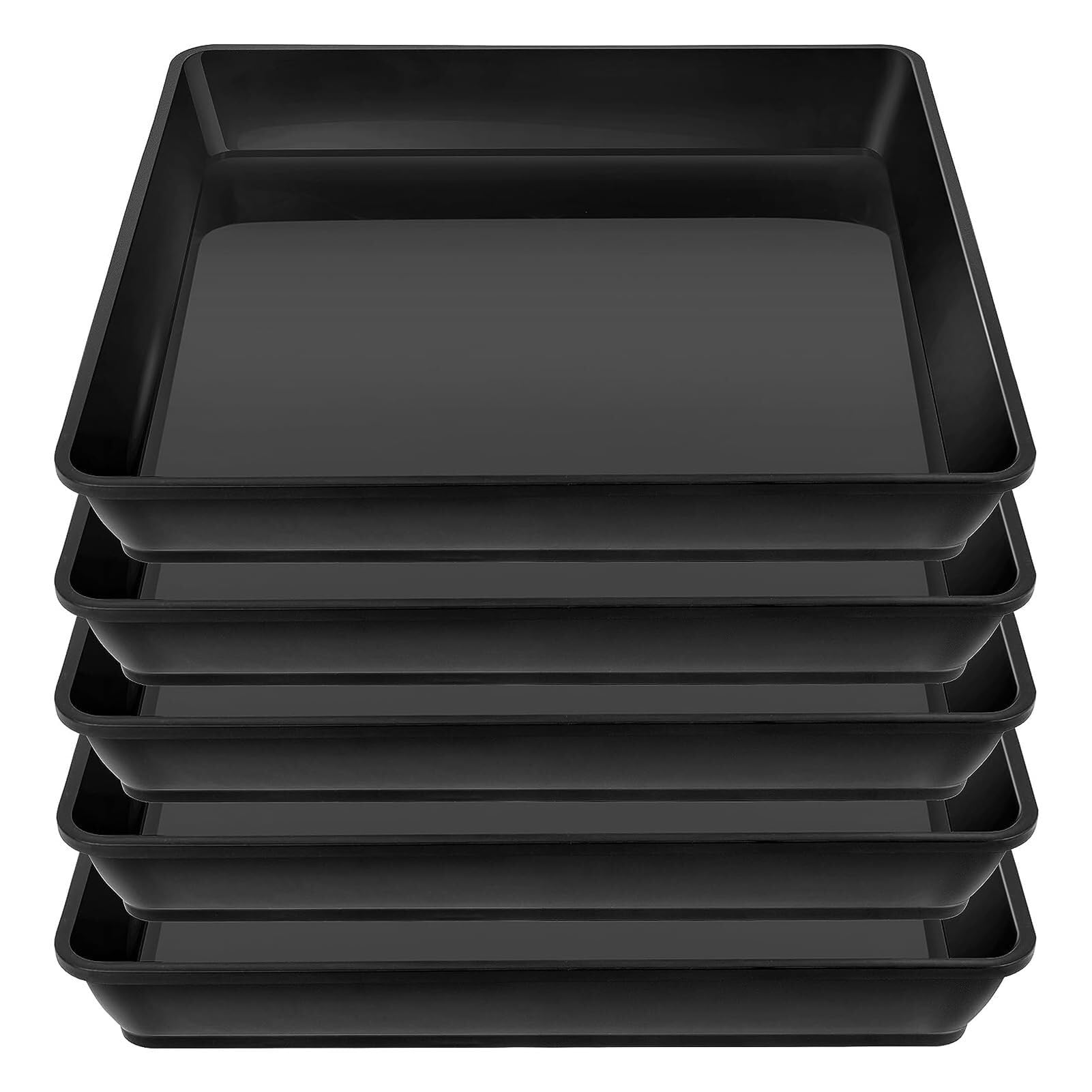 XIOVGRIOKK 5-Piece Square Plant Drip Tray Set Plastic Saucers for Indoor & Outdoor Flower Pots, Designed to Catch Excess Water and Soil(Black,12Inch)