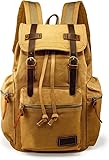 GEARONIC TM 21L Vintage Canvas Backpack for Men Faux Leather Rucksack Knapsack 15 inch Laptop Tote Satchel School Military Army Shoulder Rucksack Hiking Bag Khaki
